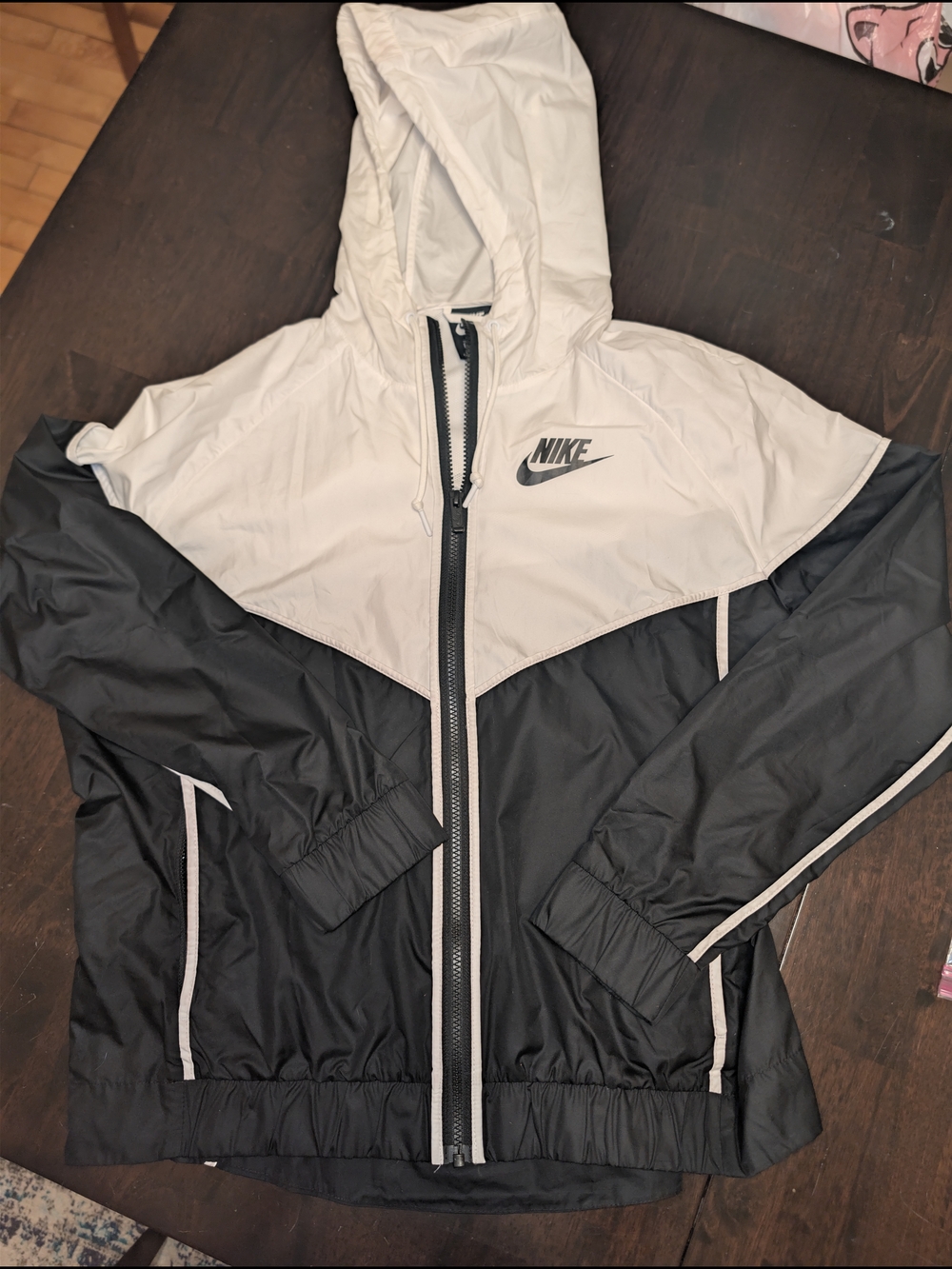 Nike Black & White Colorblock Hooded Windbreaker Jacket Med Fit Women's Run